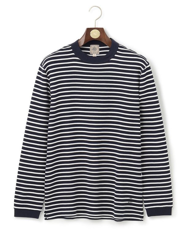 J.PRESS MEN ワッフルボーダー ロングTシャツ ネイビー系1
