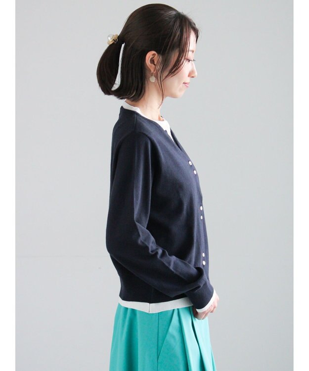 Te chichi 配色レイヤードカーディガン ネイビー