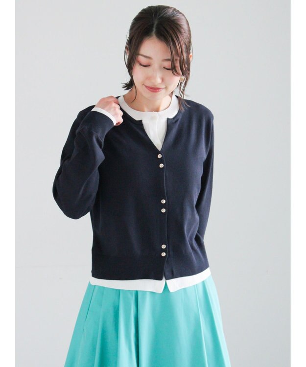 Te chichi 配色レイヤードカーディガン ネイビー