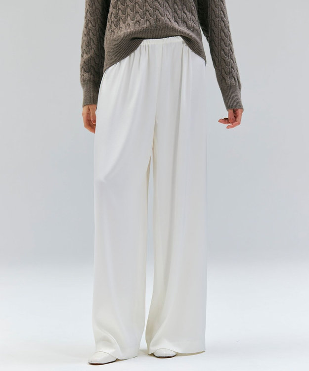 BEIGE， 【洗える】LLOYD / ハンマーサテンイージーワイドパンツ Ecru