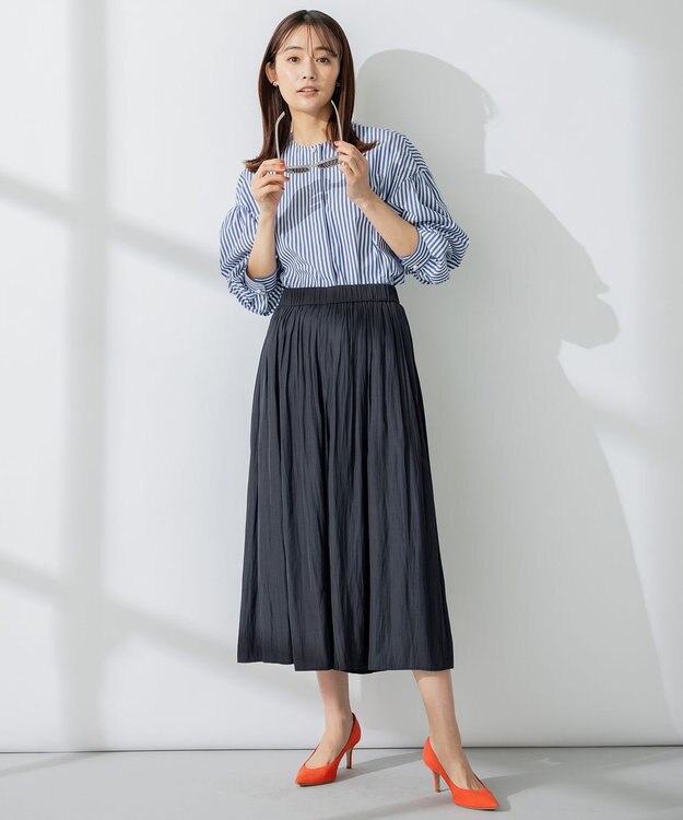 組曲 【洗える】C/Nyブロードノーカラー シャツ ネイビー系1