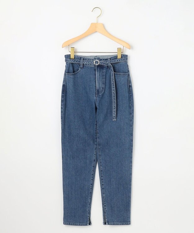 組曲 ライトデニム ベルト付きストレートパンツ インディゴネイビー系
