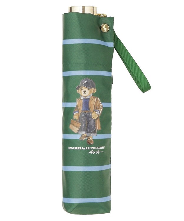 MOONBAT POLO RALPH LAUREN 折りたたみ傘 ボーダーストライプ POLO BEAR ビリジアン