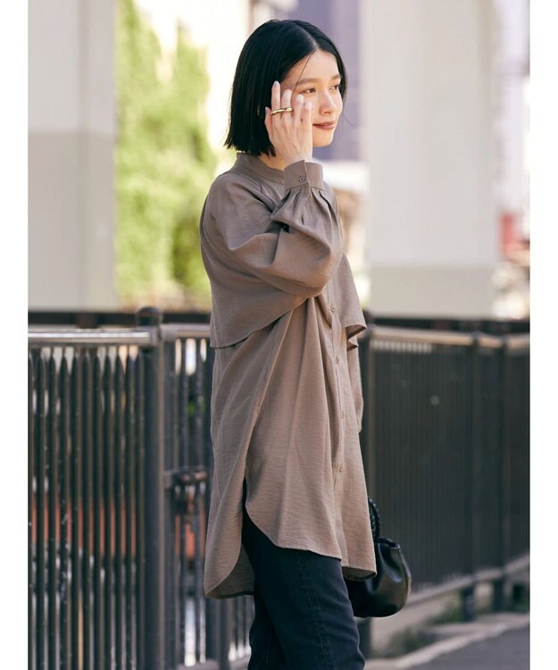 AMERICAN HOLIC バンドカラーフリルシャツチュニック Mocha