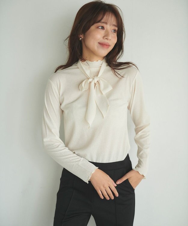 Feroux 【2WAY・洗える】リボンタイシアータートル カットソー ホワイト系