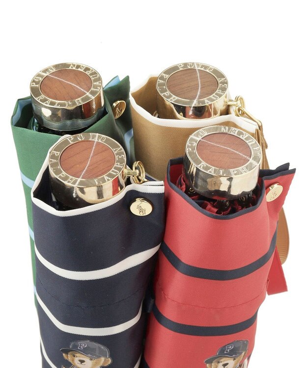 MOONBAT POLO RALPH LAUREN 折りたたみ傘 ボーダーストライプ POLO BEAR ビリジアン