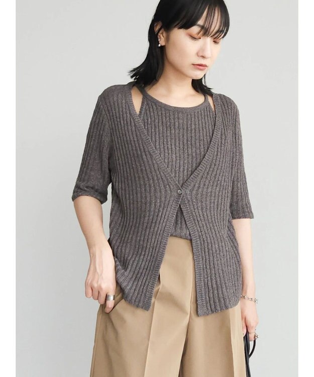 Green Parks テープヤーンドッキングニットプルオーバー Charcoal Gray