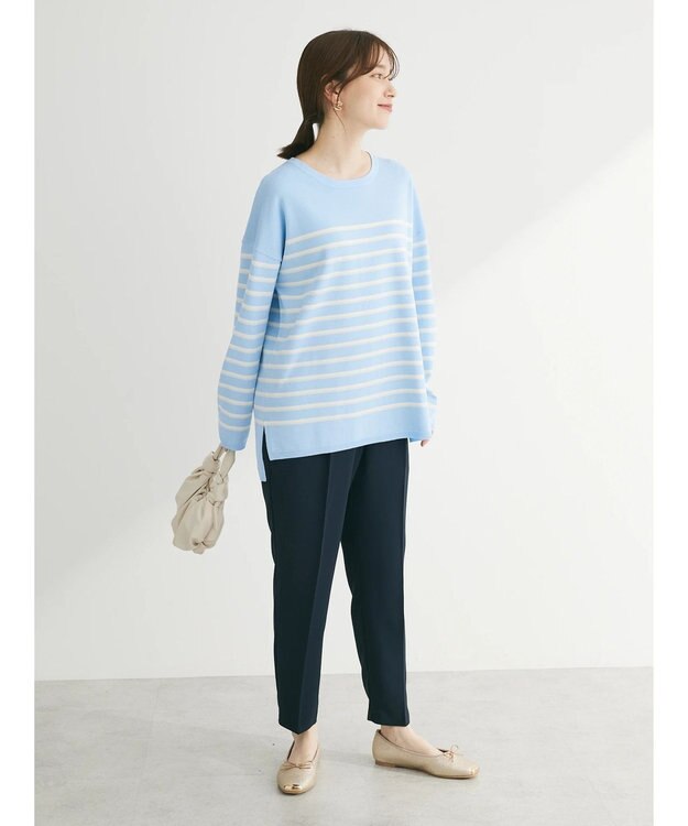 Green Parks ラメ入りボーダーニットプルオーバー Sax