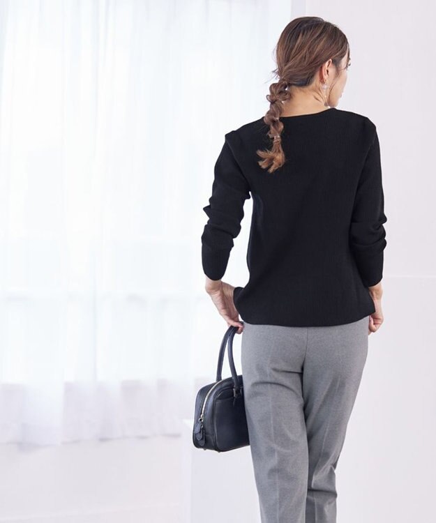 Tiaclasse 【洗える】刺繍リブニットトップス ブラック