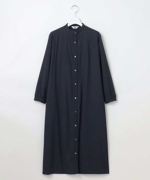 J.PRESS LADIES L 【洗える】T/Rウォッシャブルギャバ バンドカラー ワンピース ネイビー系