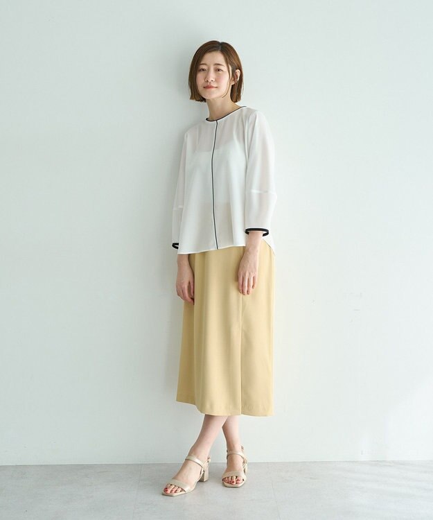 YECCA VECCA 配色パイピングブラウス Off White