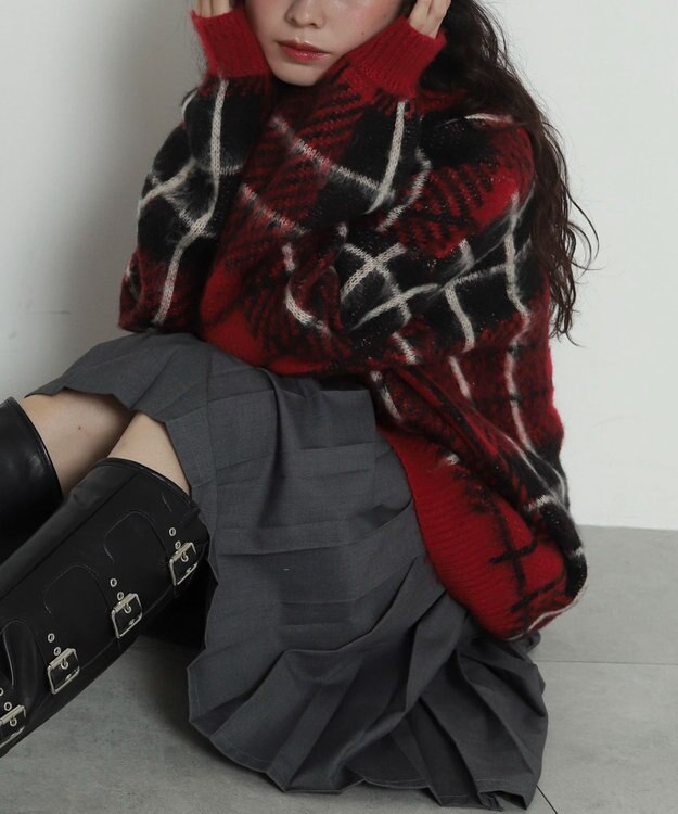 WEGO 【2025年秋冬新作】シャギーパターンニットBIGプルオーバー レッドチェック1