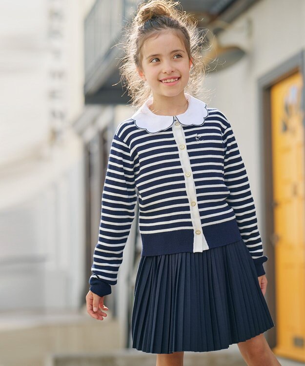 組曲 KIDS 【110-140cm】ボーダー カーディガン ネイビー系1