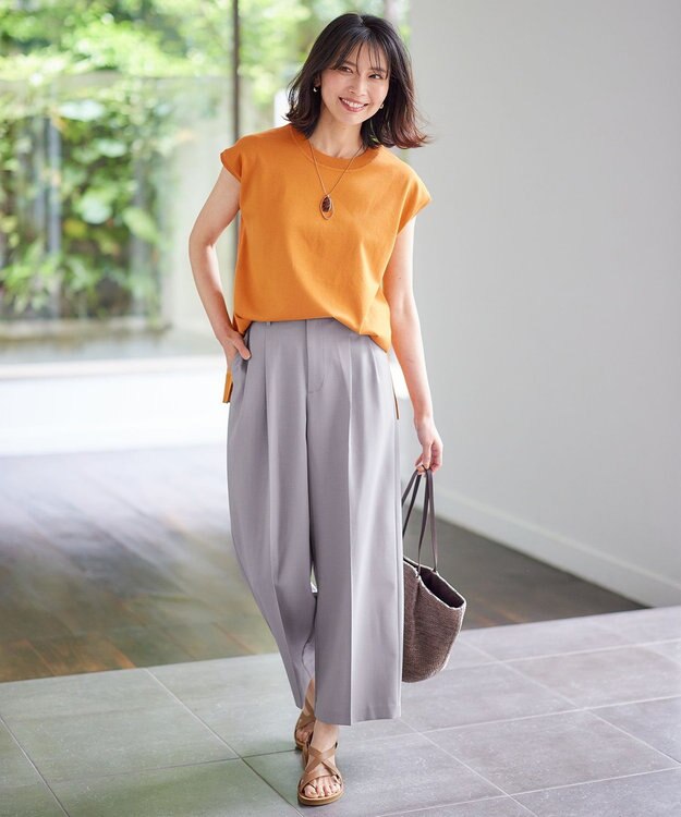 ANY 【洗濯機可】フレンチスリーブニットプルオーバー オレンジ