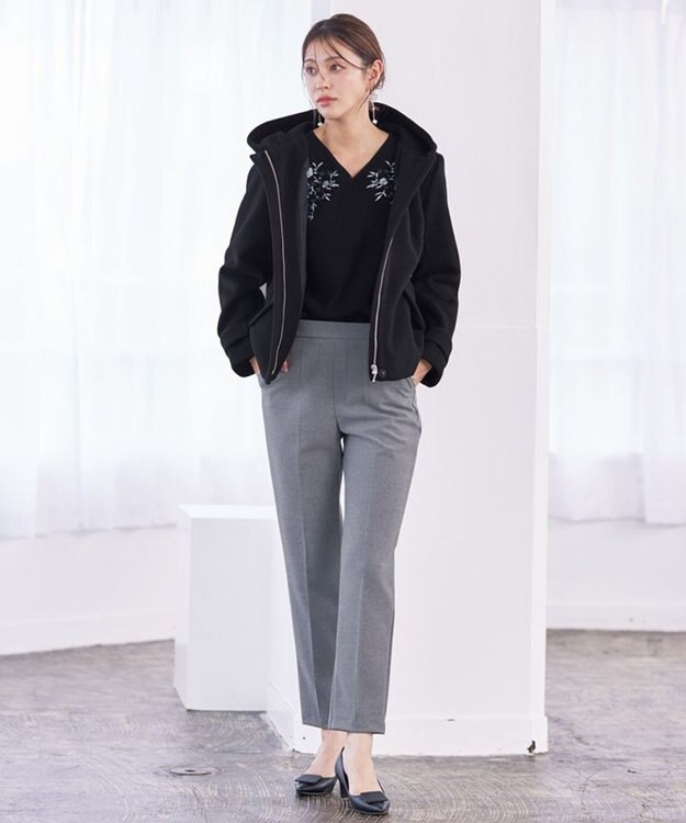 Tiaclasse 【洗える】刺繍リブニットトップス ブラック