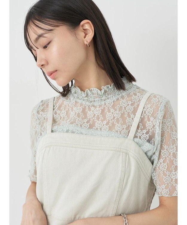 earth music&ecology レースドッキング半袖プルオーバー Mint