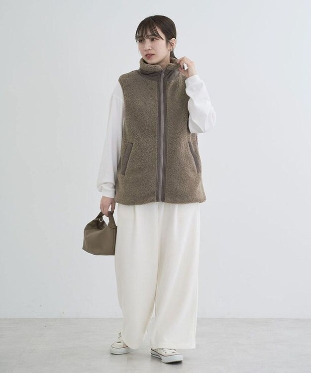 Green Parks スタンドカラーボアＺＩＰベスト Gray Beige