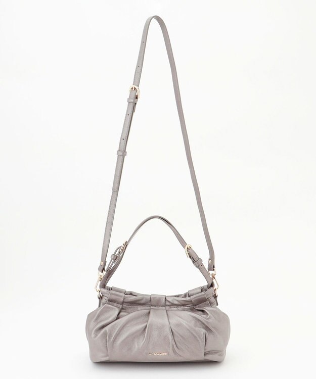 LA BAGAGERIE シープレザー　ギャザーミニバッグ ガンメタリック