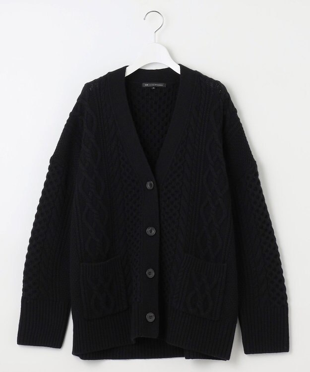 23区 【洗える】ウールカシミヤ アランパターン カーディガン [WEB限定]ブラック系