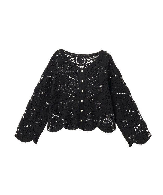 AMERICAN HOLIC クロシェニットVネックカーディガン Black