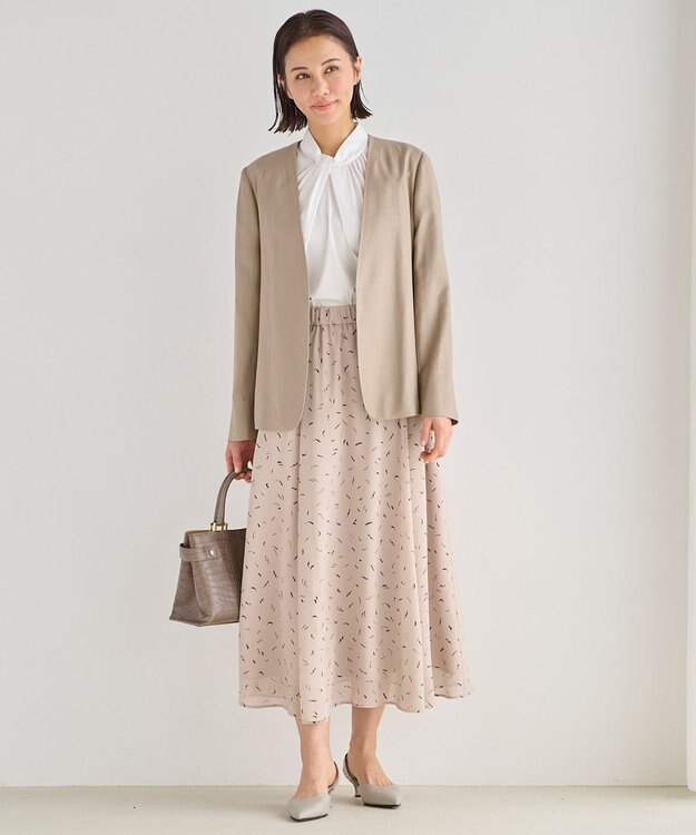 自由区 【XSサイズ～/洗える】ドローイングタッチプリント ギャザースカート アイボリー系5