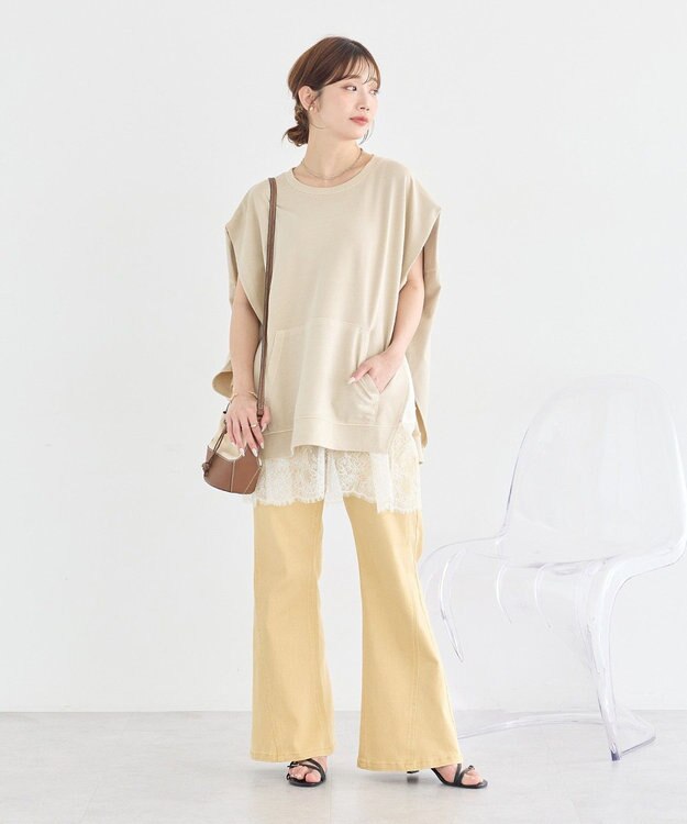 earth music&ecology ピグメントカンガルーポケットプルオーバー Beige