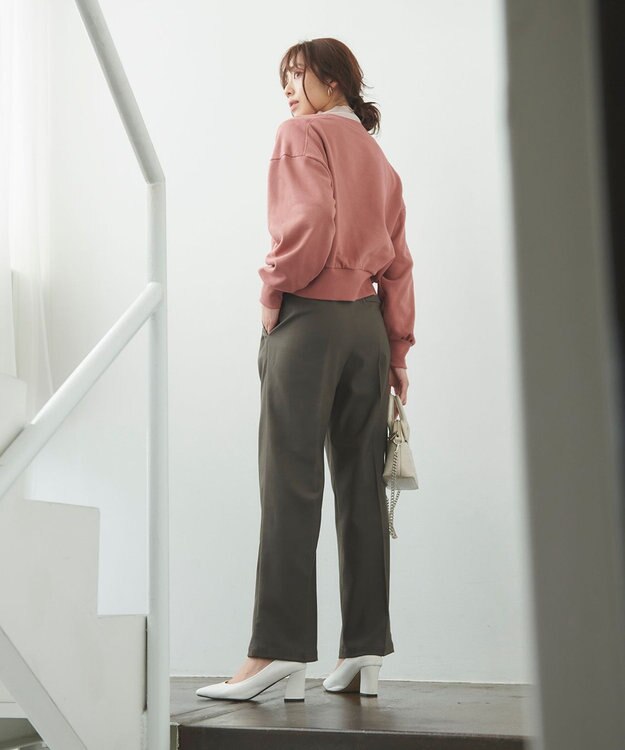 Feroux 【洗える】サイドオープンスラックス パンツ グレー系