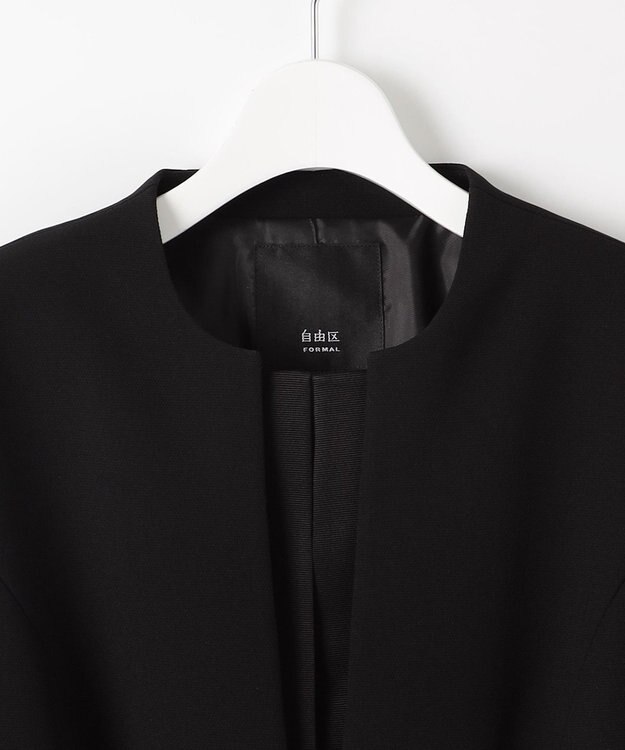 自由区 FORMAL 【ウォッシャブル対応】ドビーボーダーリボン ジャケット+ワンピース ブラック系