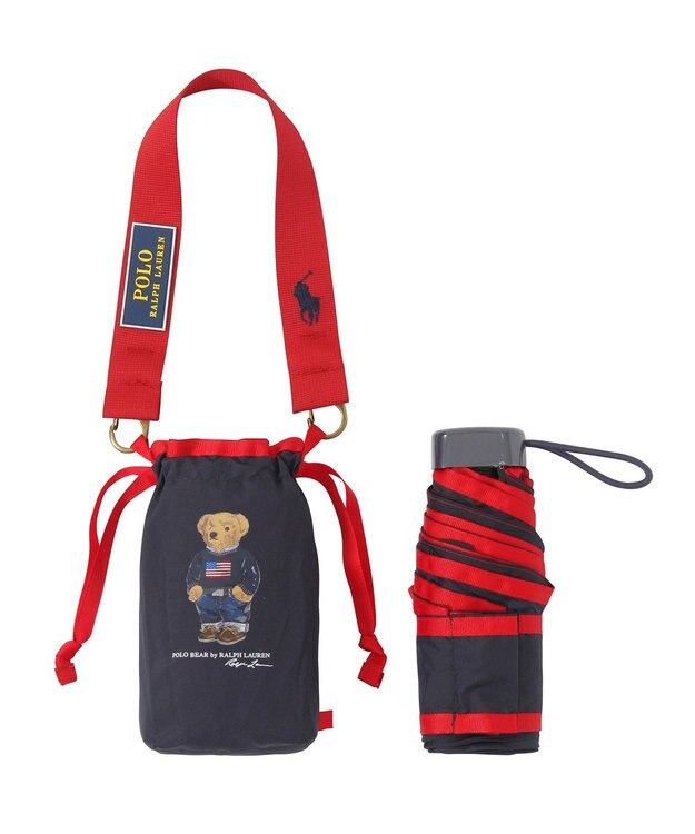 MOONBAT POLO RALPH LAUREN(ポロ ラルフローレン)FLAG BEAR 無地 5段折りたたみ傘 簡単開閉 ネイビーブルー