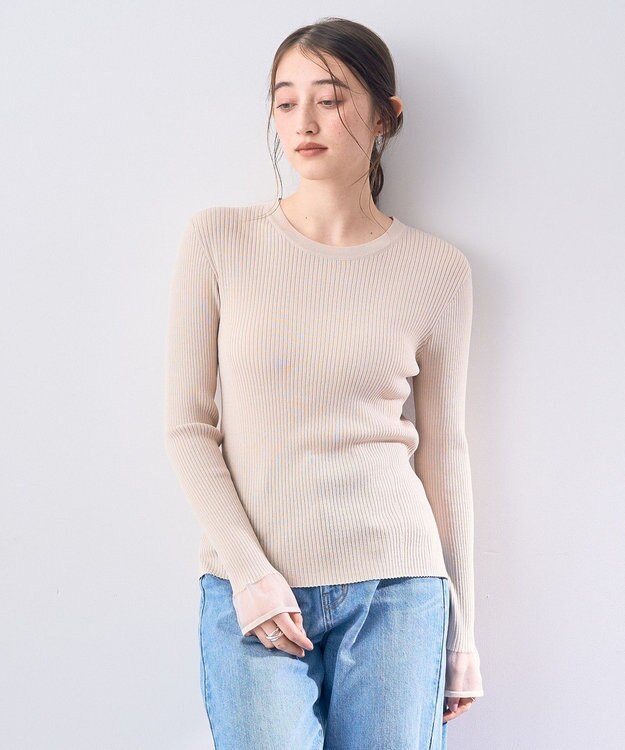 YECCA VECCA 袖口シアーリブニット Light Beige