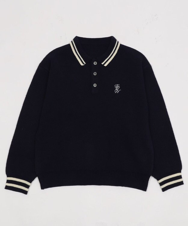 WEGO 【ユニセックス着用ITEM】ワンポイント刺繍ニットポロ ネイビー