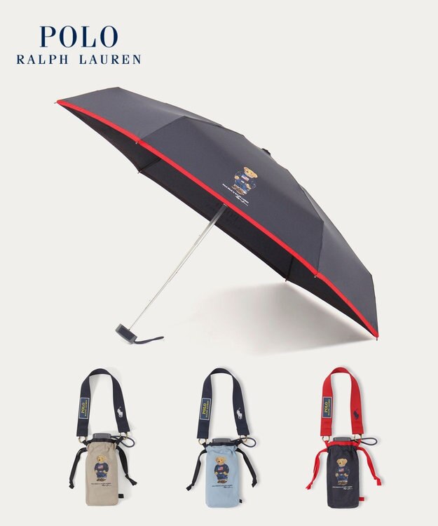MOONBAT POLO RALPH LAUREN(ポロ ラルフローレン)FLAG BEAR 無地 5段折りたたみ傘 簡単開閉 ネイビーブルー