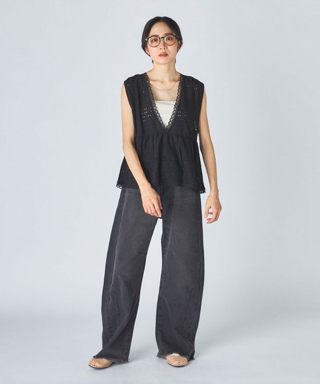 OP／FILA 【Ocean Pacific】Vネックレースビスチェ ブラック