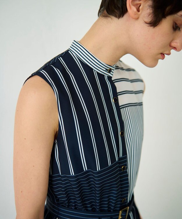 GRACE CONTINENTAL ストライププリントワンピース ネイビー