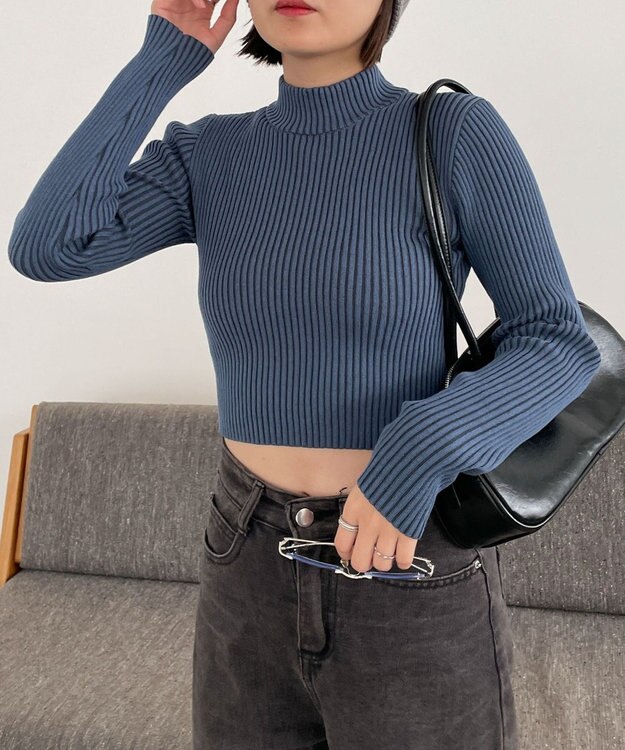 WEGO リブハイネックショートニット ブルー