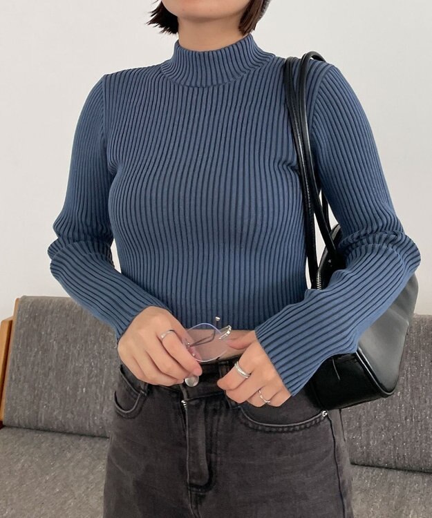 WEGO リブハイネックショートニット ブルー