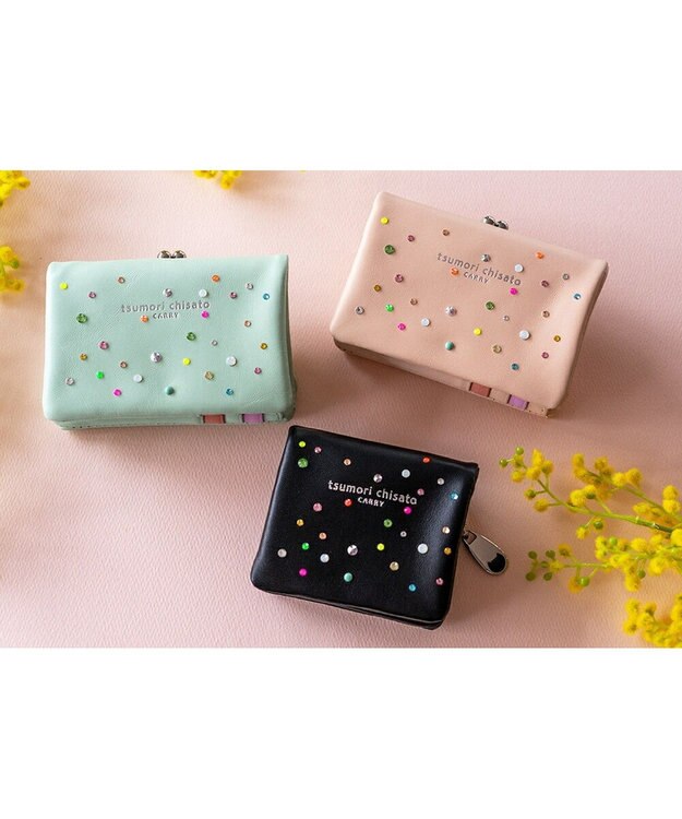 tsumori chisato CARRY キラキラ石 2つ折り財布 ミニ財布 ブラック