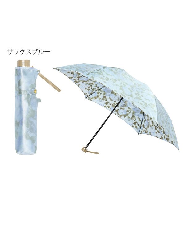 MOONBAT ミラショーン (mila schon) 折りたたみ傘 内側花プリント サックスブルー