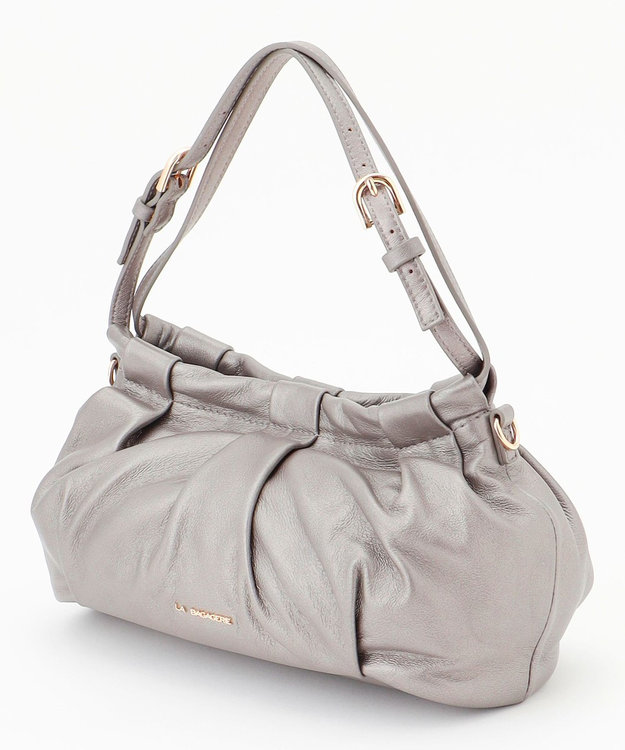 LA BAGAGERIE シープレザー　ギャザーミニバッグ ガンメタリック