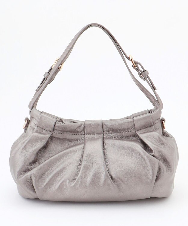 LA BAGAGERIE シープレザー　ギャザーミニバッグ ガンメタリック