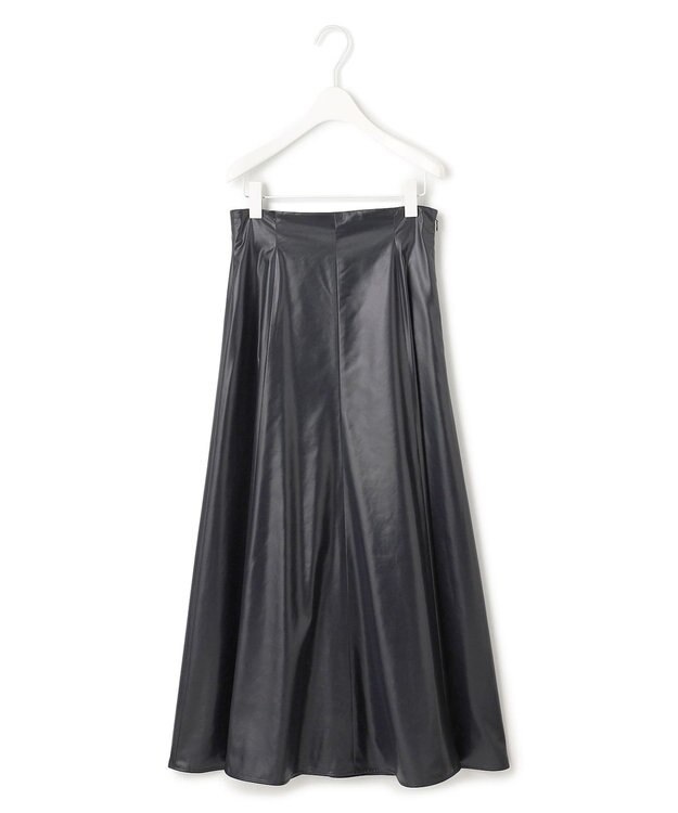 ICB 【洗える】サテンワックスヴィンテージ フレアスカート ブラック系