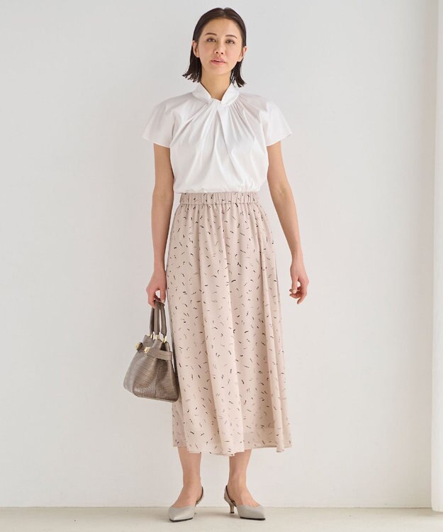 自由区 【XSサイズ～/洗える】ドローイングタッチプリント ギャザースカート アイボリー系5