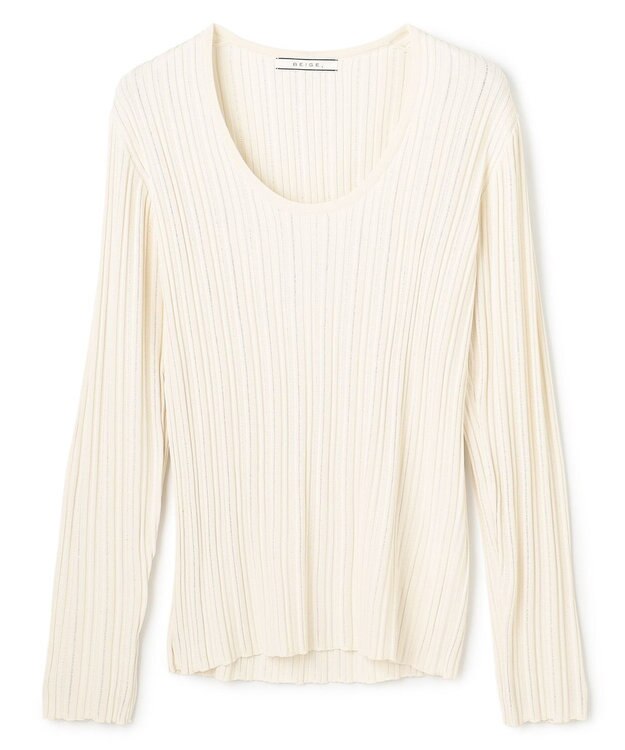 BEIGE， LABRADO / ランダムリブ Uネックニット Ecru