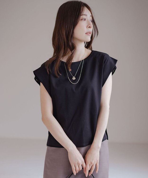 組曲 S ハシゴレースフレンチスリーブ カットソー ブラック系