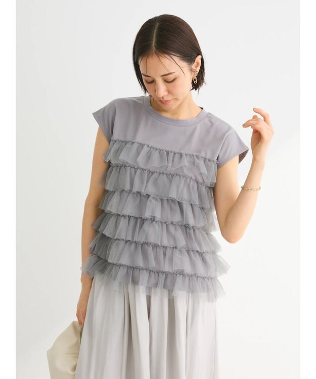 Green Parks フレンチスリーブチュールティアードプルオーバー Gray