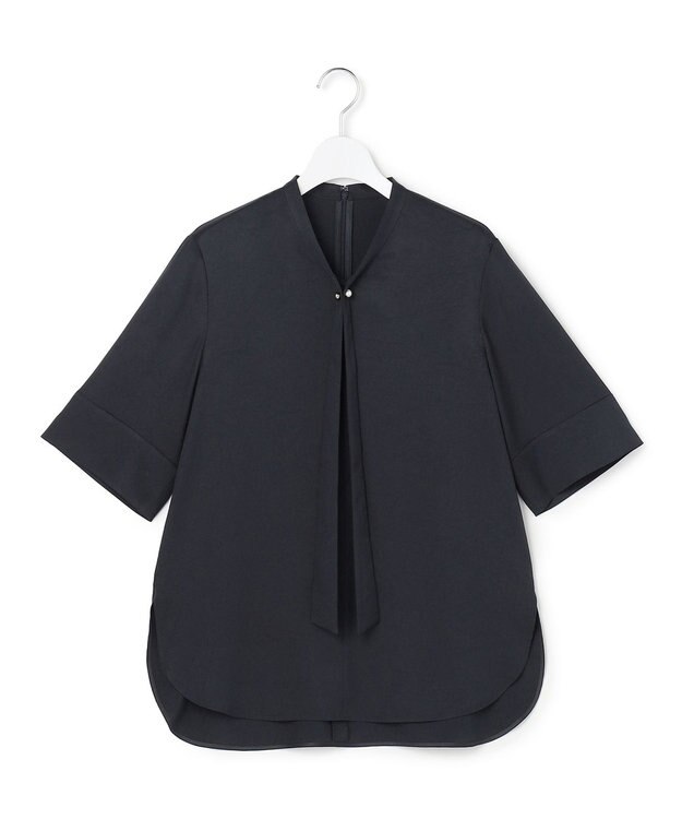 ICB 【先行予約】ストレッチシルキーツイル タイブラウス ネイビー