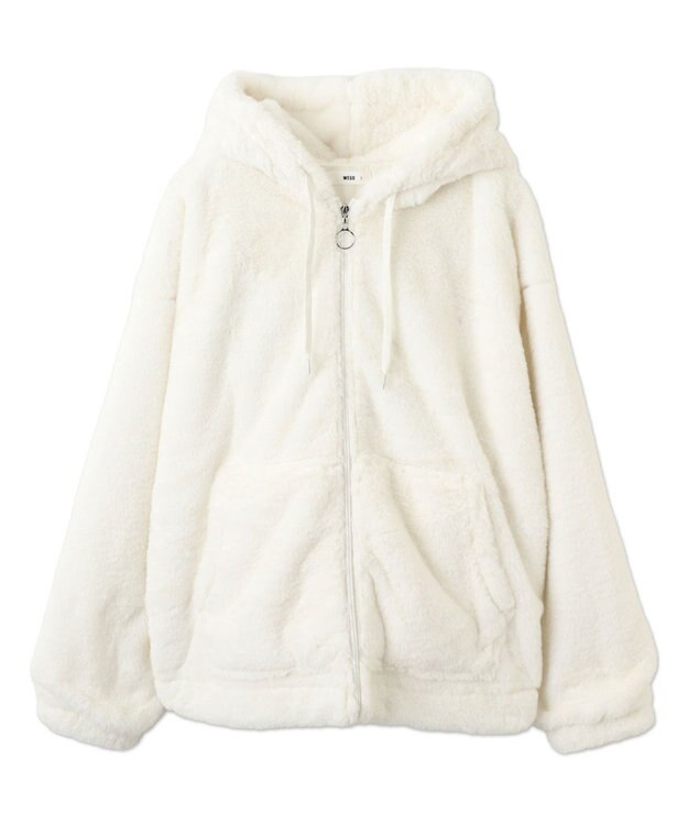 WEGO ファーフードグラフィックブルゾン ホワイト