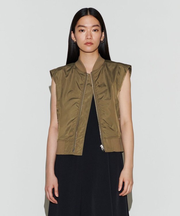 NAVE 【Nave　洗える】リサイクルツイル ノースリーブブルゾン カーキ系