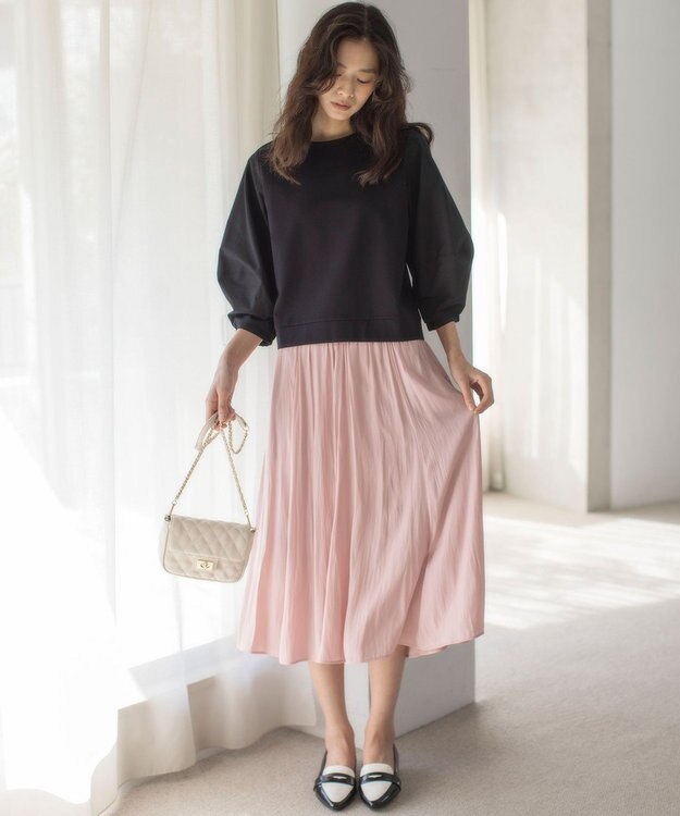 組曲 【WEB限定】ギャザーライトデシン スカート ピンク系