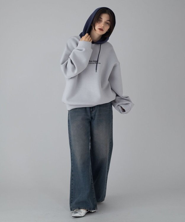 WEGO 【ユニセックス着用ITEM/MLサイズ展開】ワンポイントバイカラープルパーカー ライトグレー